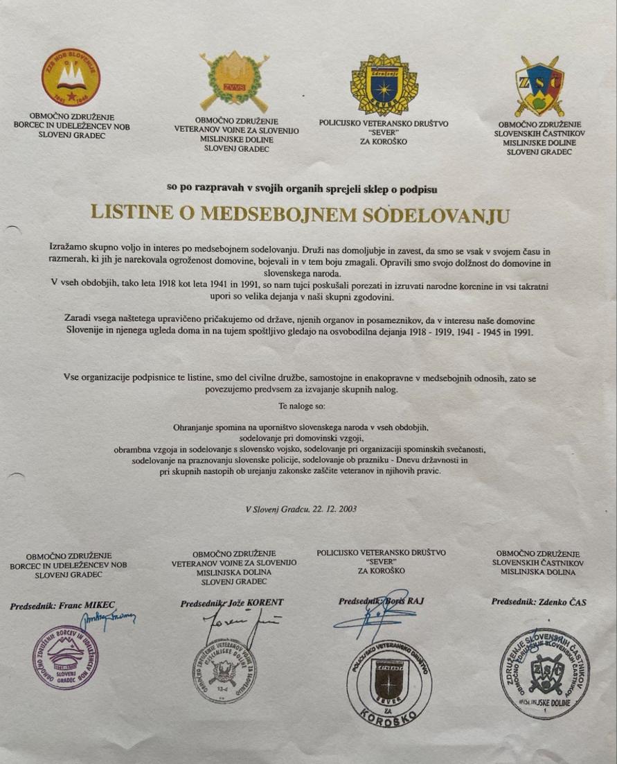 grb občine Listina o sodelovanju